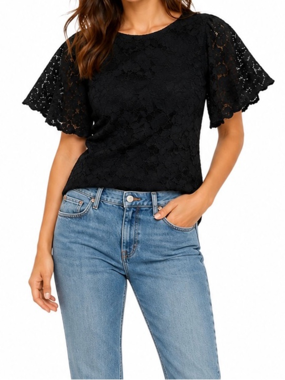 Banana Republic Black Lace Romantic Bell Sleeve Blouse Size Small